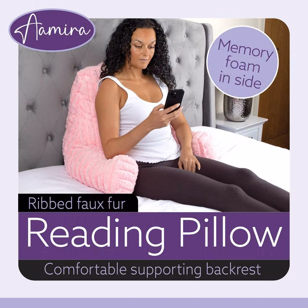 Aamira Pink Faux Fur Ribbed Memory Foam Wedge Reading Pillow Support Cushion – 2