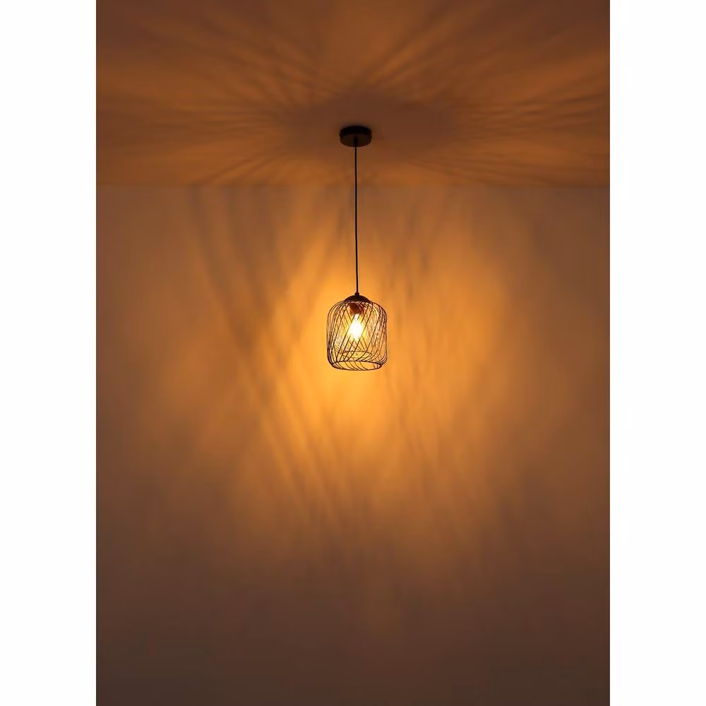 Netlighting Dichti Round Wire Frame Pendant Ceiling Light, Black, Diameter: 18 cm – 3
