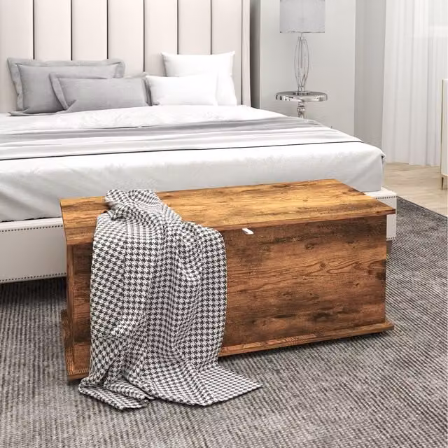 HOMCOM Modern Brown Wood Storage Box Chest with Lid
