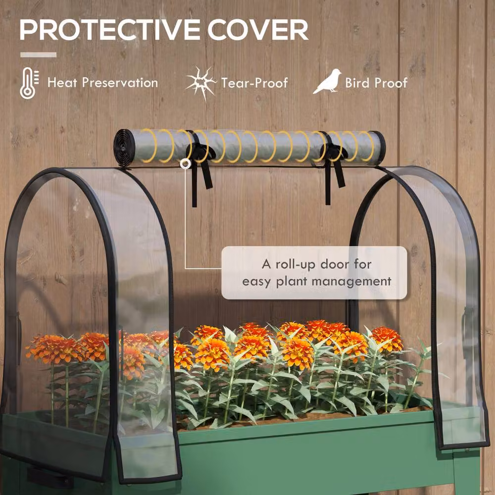 STILVORA Green Metal Raised Planter with Cover and Wheels, W/D/H: 120 x 40 x 40 cm – 3