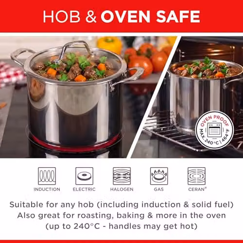 Kuhn Rikon Silver Stainless Steel Casserole Pot with Glass Lid, 8.5L, Diameter: 24 cm – 5