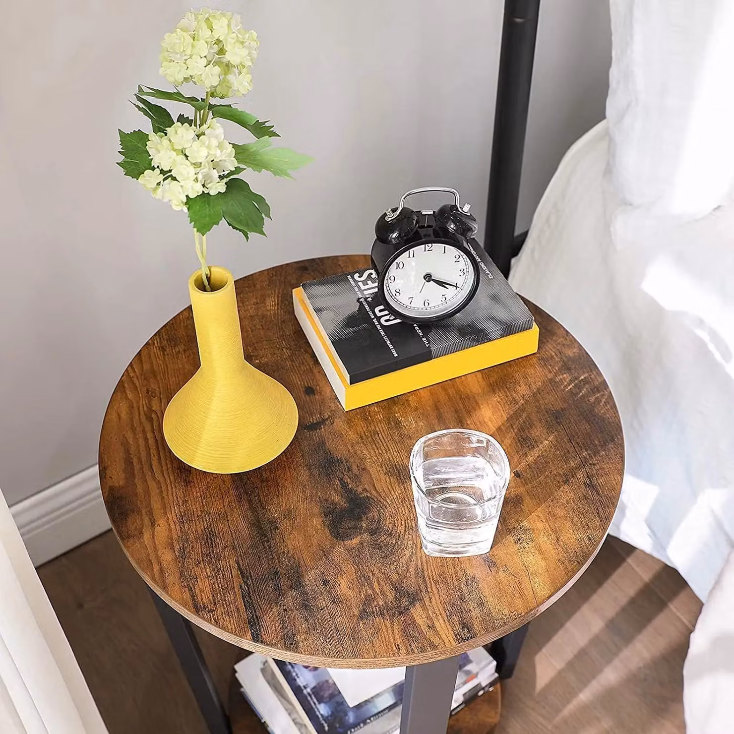 VASAGLE Round Industrial Side Table with Steel Frame in Brown – 4