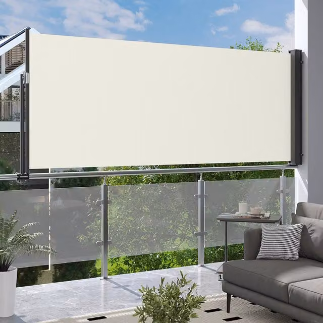 Breeins Retractable Single Side Awning for Patio Railing in Beige, Width: 120 cm