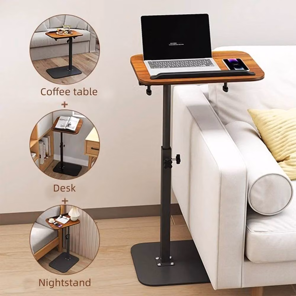 EONLION C Shaped Sofa Side Table in Brown Walnut Wood and Metal – 4
