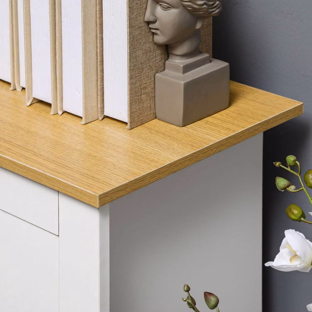 Wyld Haus Dielro White Sideboard with Natural Wood Effect Top, 2 Drawers and Double Doors – 4