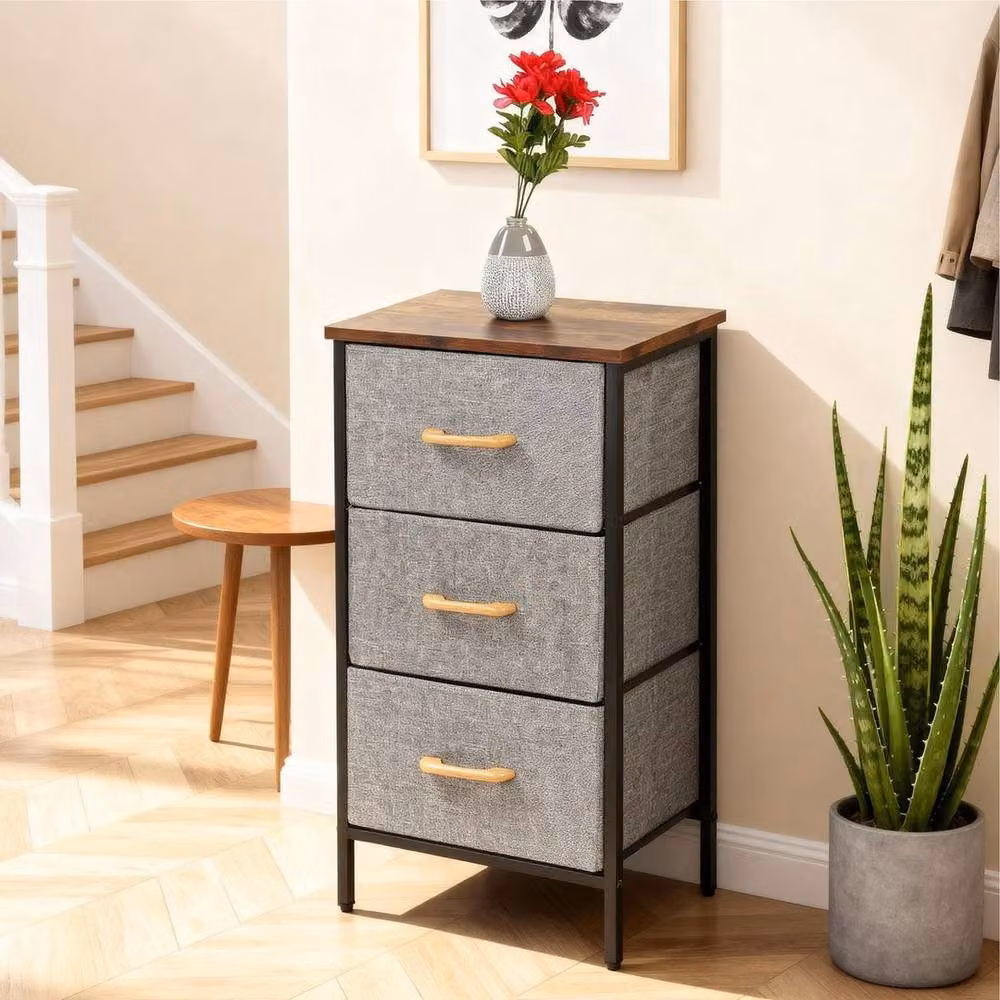 Kelvenix 3 Drawer Fabric Chest of Drawers in Grey and Brown – 4