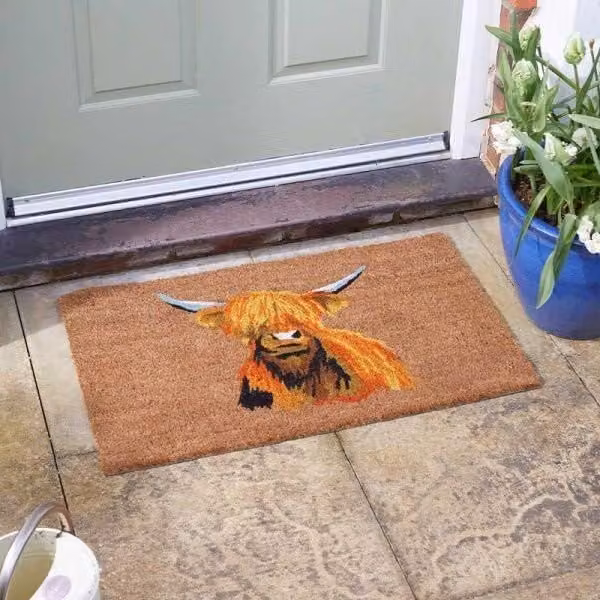 Marco Paul Highland Cow Non Slip Coir Door Mat, Multicolour, W: 75 cm, D: 45 cm – 1