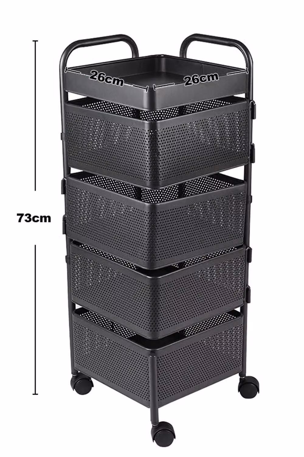 Living and Home 5-Tier Rotating Metal Storage Rack and Detachable Trolley Cart in Matt Black – 5