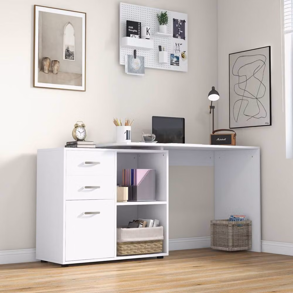 Rolipo Modern L-Shaped Corner Computer Desk with Drawers and File Cabinet in White, W/D/H: 117 x 83.5 cm – 2