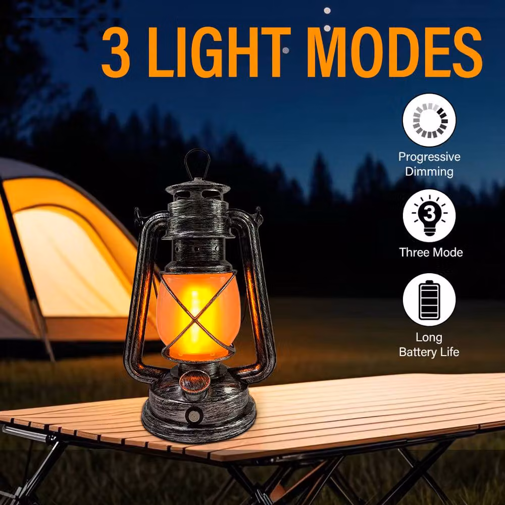 INMTFEI Vintage Rechargeable LED Camping Lantern with Dimmable Warm White Light in Silver and Bronze – 4