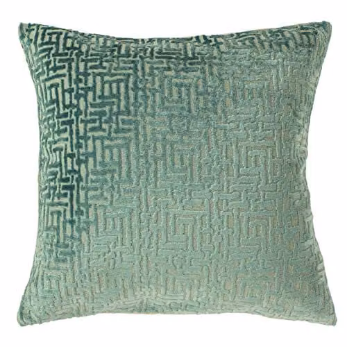 Paoletti Green Velvet and Linen Square Graphic Cushion, W/D/H: 45 x 45 x 45 cm