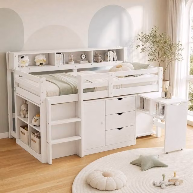 STILVORA White Wooden Single Bed Frame with Storage Drawers and Bedside Shelf, W/D/H: 90 x 190 x 91.44 cm – 1