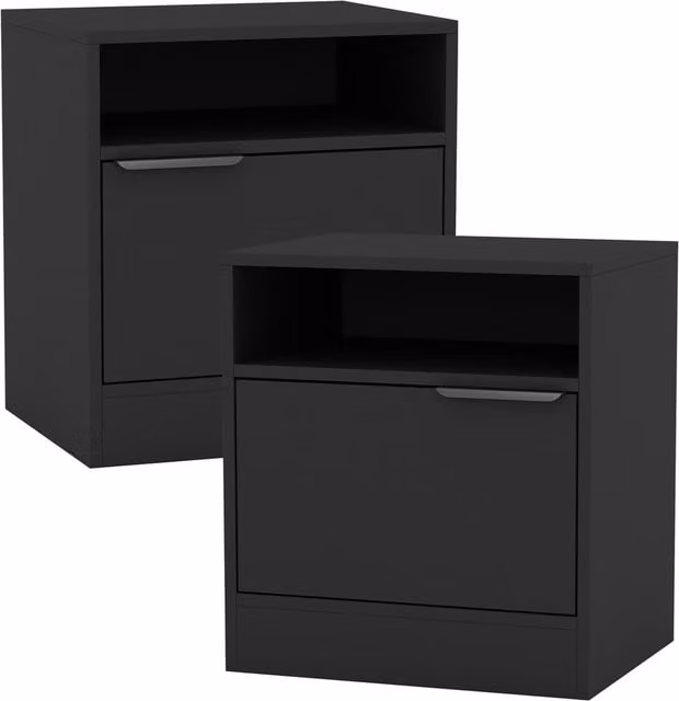 URBNLIVING 1-Door Bedside Table Cabinet Nightstand in Black and Oak