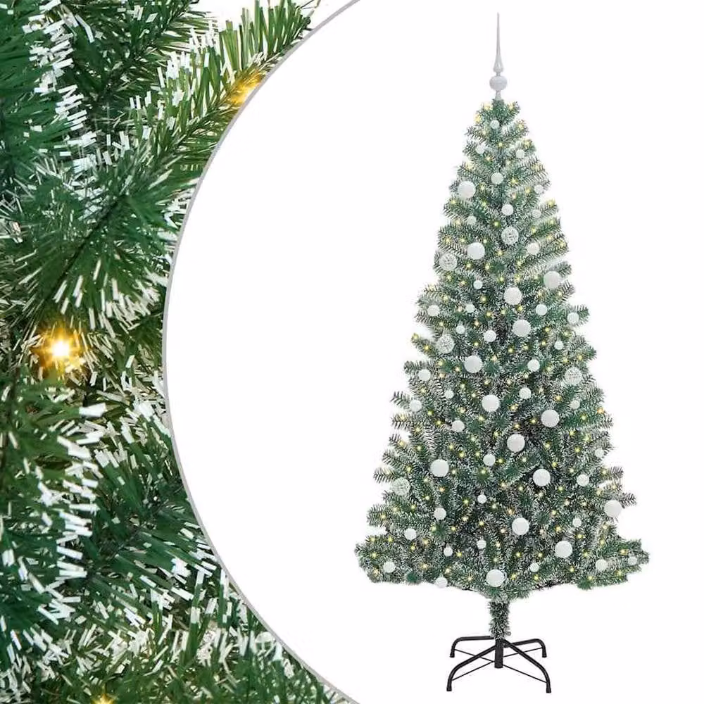 Berkfield Home Snow Flocked Artificial Christmas Tree with LED Lights, Green, Height: 180 cm – 2