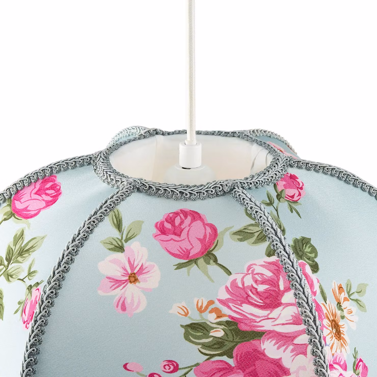 Happy Homewares Duck Egg Blue and Pink Rose Victorian Fabric Lamp Shade with Embroidered Trims – 2