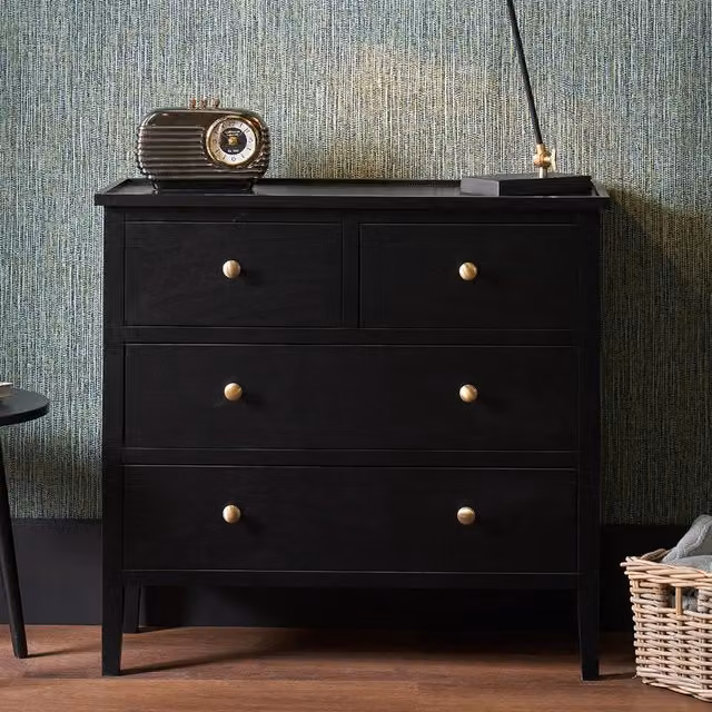 Pacific Lifestyle Mid-Century Pine 4 Drawer Unit in Black and Gold