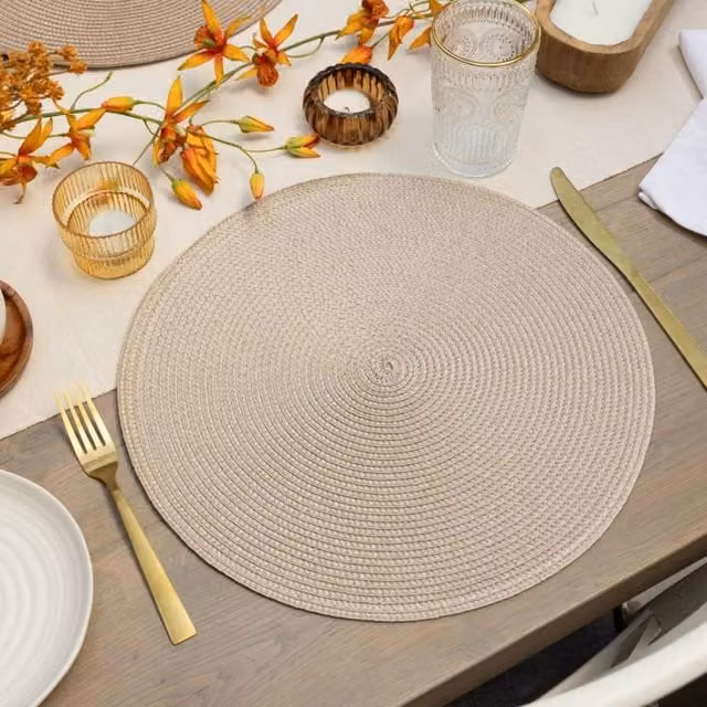D-C-Fix Wipe Clean Woven Round Placemats in Hazel Beige