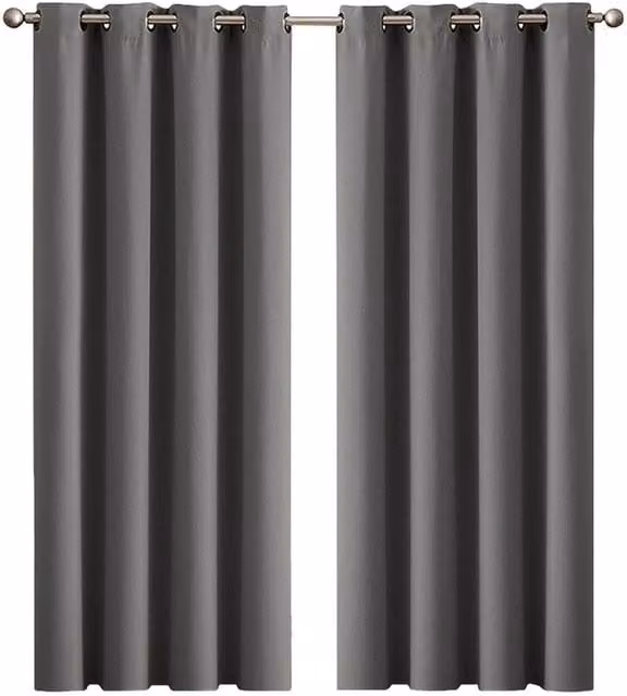 VOGREX 2-Piece Grey Thermal Blackout Curtains with Eyelets, Machine Washable