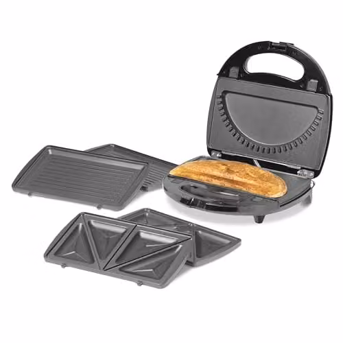 Daewoo 3-in-1 Panini Press, Sandwich and Crimp Maker with Removable Non-Stick Plates, 750W, Black – 1