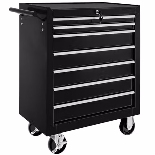 tectake Lockable Rolling Tool Chest with 7 Drawers in Black Steel – 1