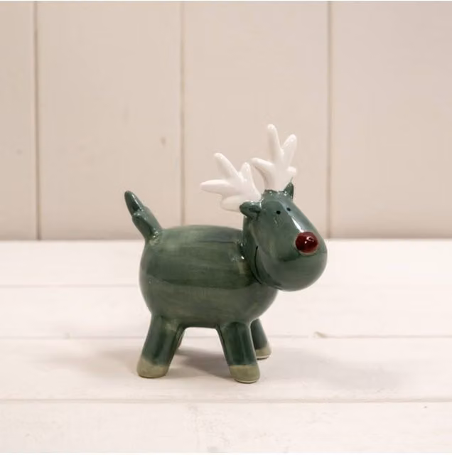 KDMD Dark Charming Green and White Ceramic Reindeer Tabletop Decoration