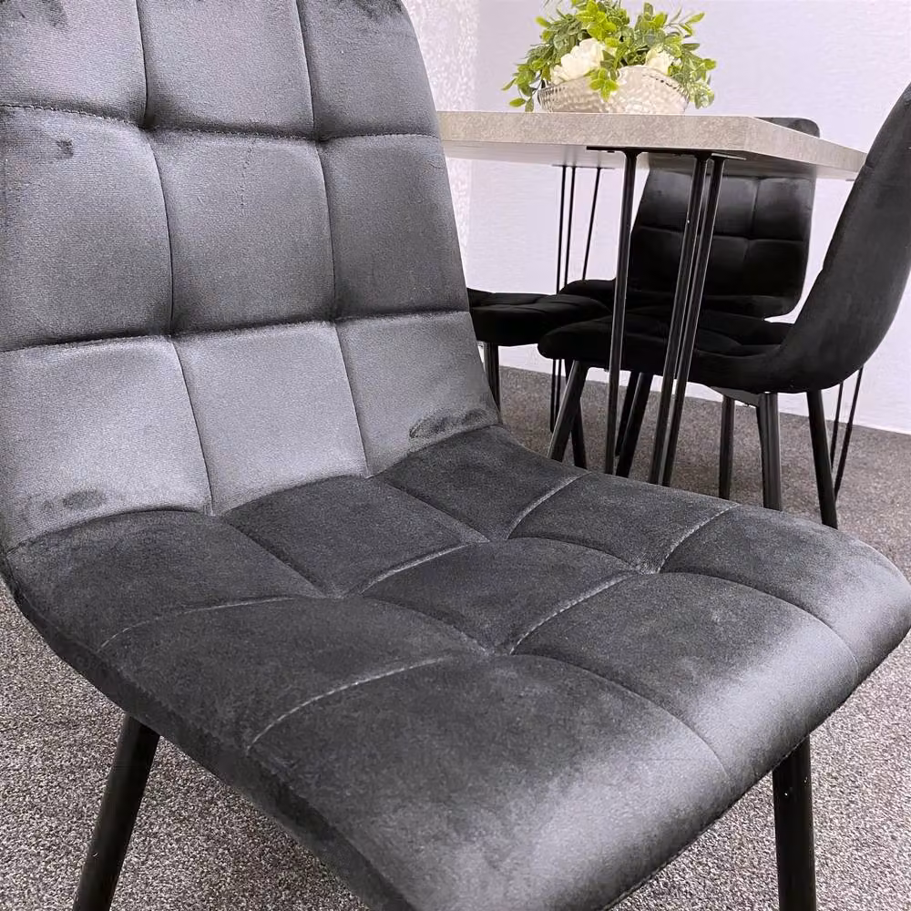 KOSY KOALA Modern Dining Set with Brown Rectangular Table and 4 Black Velvet Chairs – 6