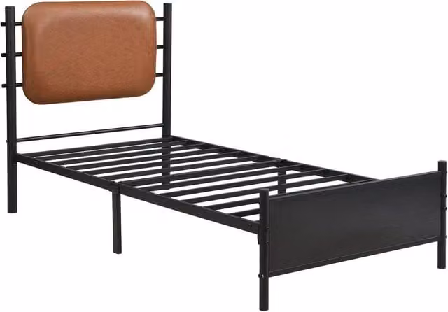 KORVIXA Single Bed Frame in Black Synthetic Leather and Metal, W/D/H: 90 x 190 x 102.5 cm – 1