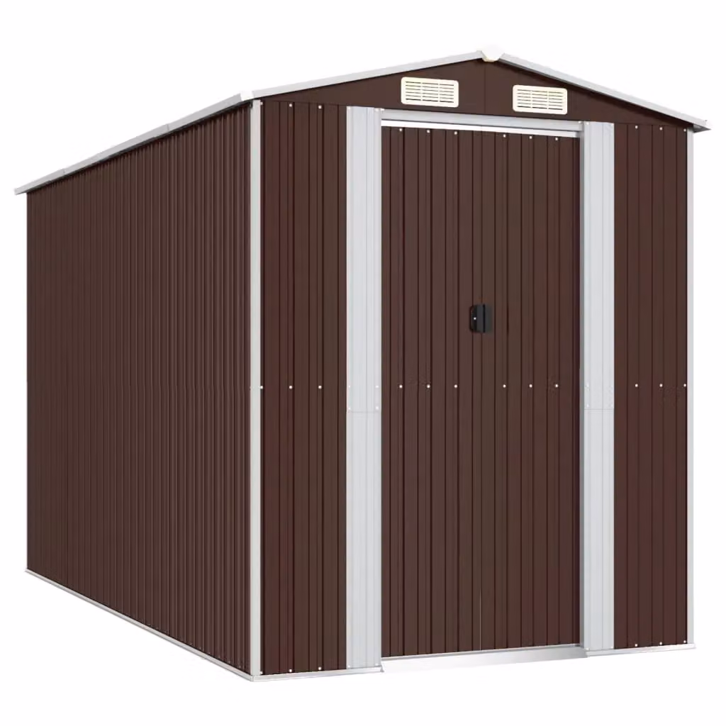Berkfield Home Dark Brown Galvanised Steel Garden Shed with Sliding Gable Doors W/D/H: 192 x 357 x 223 cm – 2