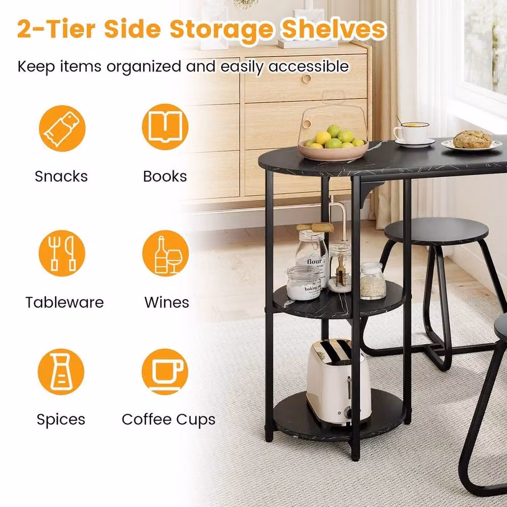 Havendro Bar Table and 2 Bar Stools Set with 2 Shelves, Black – 3