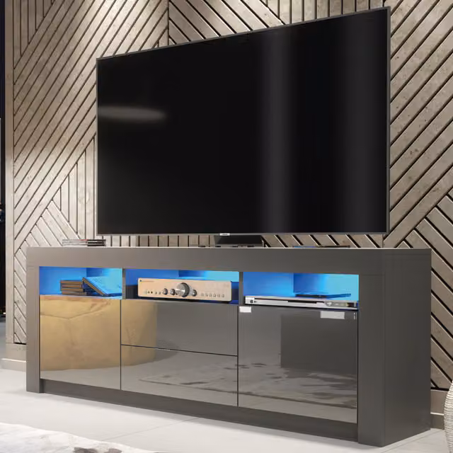 Creative Furniture Modern Glossy TV Unit in Dark Grey, W: 160 cm, H: 60 cm, D: 35 cm