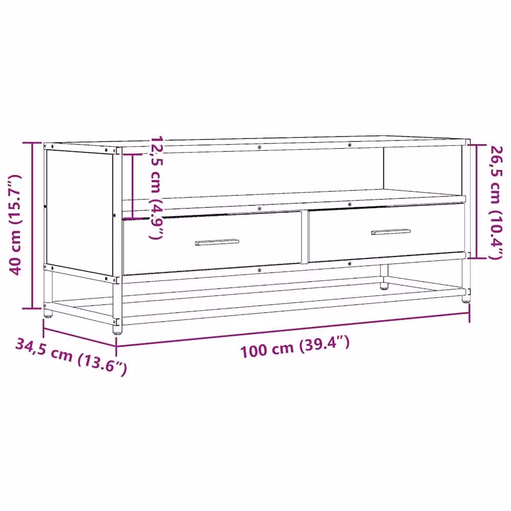 Berkfield Home Industrial TV Cabinet in Smoked Oak and Brown, W/D/H: 100 x 34.5 x 40 cm – 5