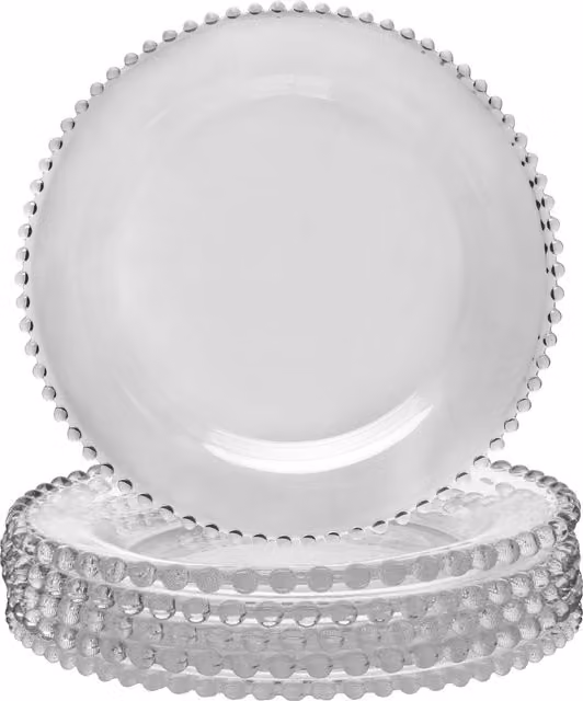 Dibor Bella Perle Glass Charger Plate Set of 6, Clear, Diameter: 33 cm