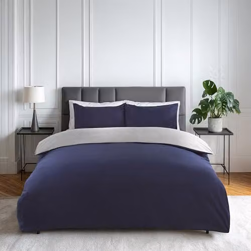Voltico Reversible Microfibre Duvet Cover and Pillowcase Set in Blue and Grey – 1