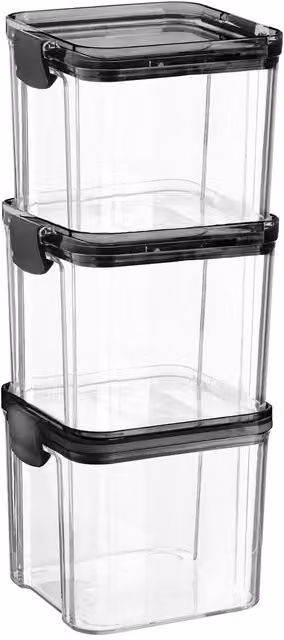 Argon Tableware Airtight and Leakproof Plastic Food Storage Container, 700ml, Black and Transparent, Pack of 3