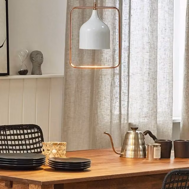 Wyld and Coco White Metal Pendant Lamp with Copper Frame, 121 cm