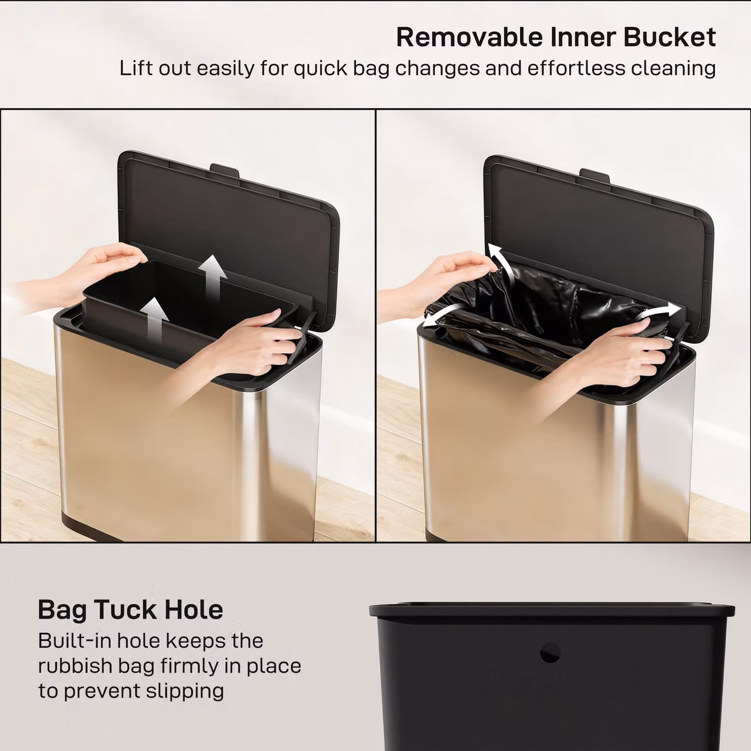 HOMCOM 8L Hanging Kitchen Bin in Silver with Flip Lid and Removable Inner Bucket – 4