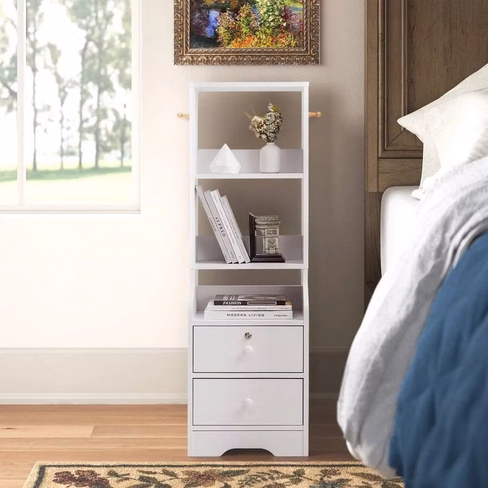 KORVIXA 3 Tier Tall Bedside Table and Side Cabinet in White, Height: 100 cm – 3