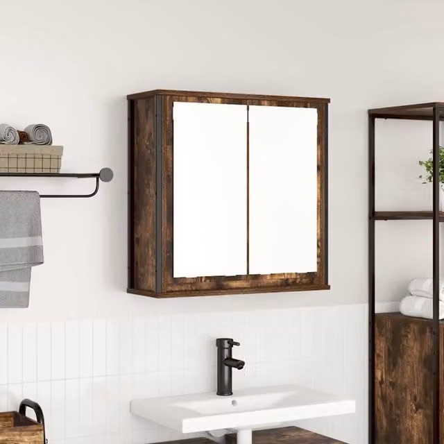 Berkfield Home Bathroom Wall Cabinet with Mirror in Smoked Oak Brown, W: 60 cm, D: 21 cm, H: 60 cm – 1