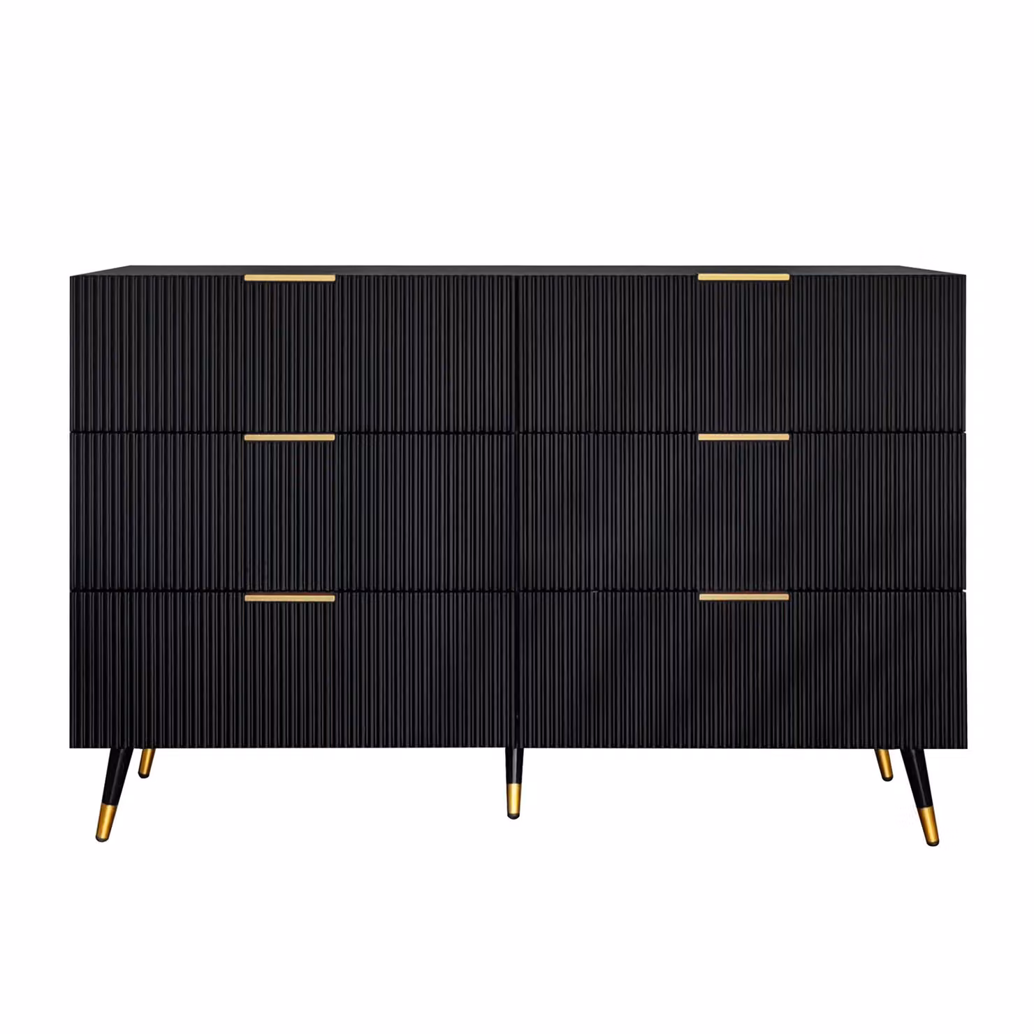 Aosom UK 6-Drawer Minimalist Sideboard with Wave-Textured Front and Metal Handles in Black and Gold, W/D/H: 120 x 40 x 77 cm – 2