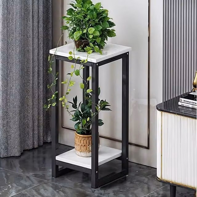 FORGEVIO 2-Tier Modern White Floor Plant Stand, H 60 cm x W 30 cm x D 30 cm