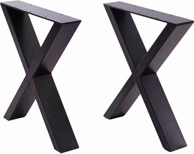 KORVIXA Heavy Duty Industrial X-Frame Metal Table Legs, 2 Pack, Black, W/D/H: 50 x 7 x 71 cm