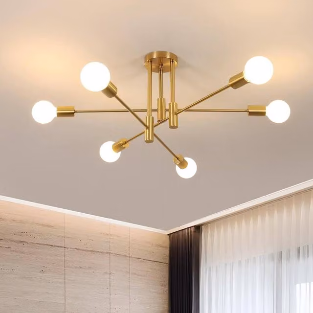 COMELY Sputnik 6-Light Modern Adjustable Ceiling Light in Gold/Brass with Glass Spheres