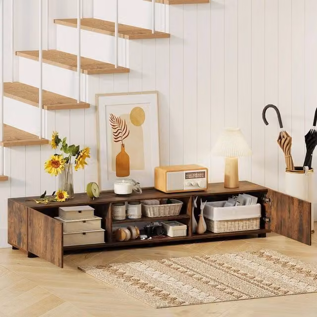 SPETLEK Industrial Television Cabinet with Open Shelves in Brown – 1