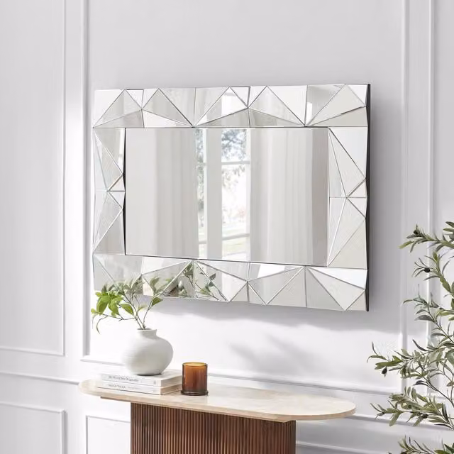 FurnitureboxUK Atlas Art Deco Geometric Long Rectangle Mirror, Silver, W: 120 cm, H: 80 cm