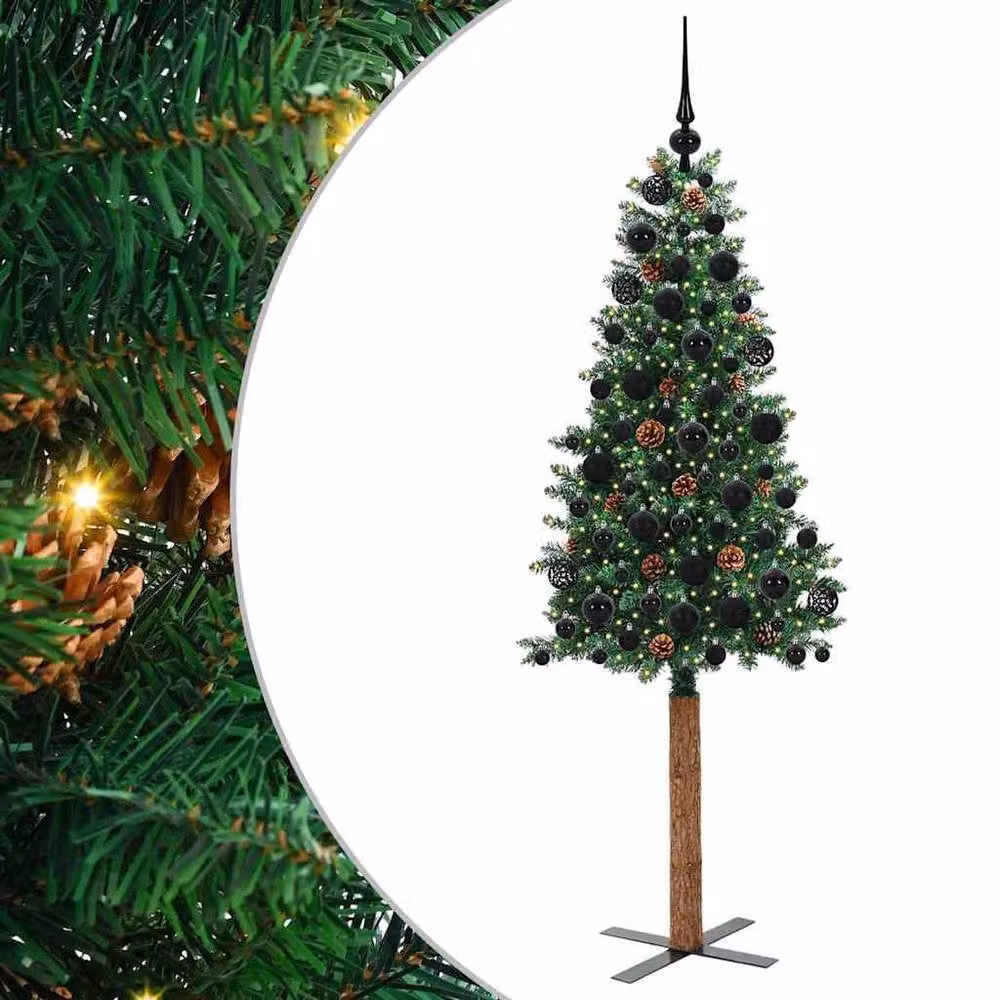 Berkfield Home Elegant Slim Green Christmas Tree, Height: 180 cm, PVC and Solid Pine Wood – 3
