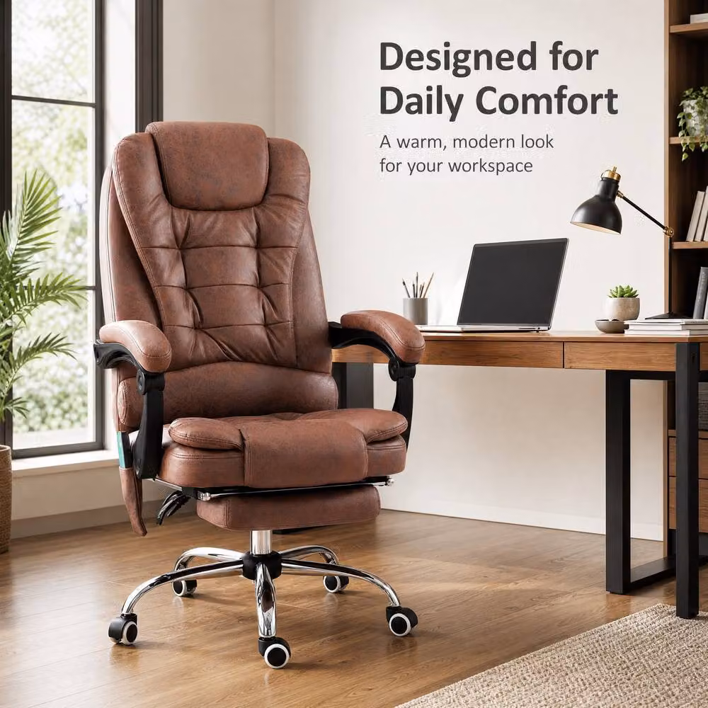STILVORA Brown Synthetic Leather Executive Massage Office Chair with Heat, Reclining Function, Footrest and Headrest – 3