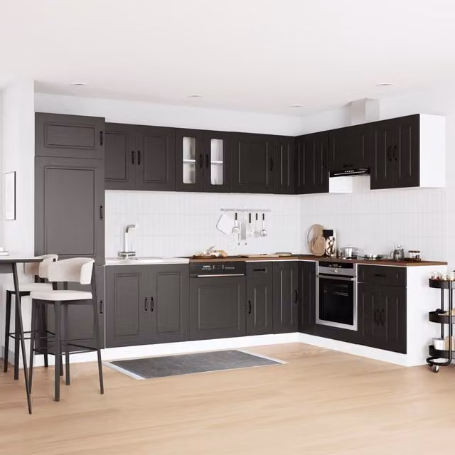 Berkfield Home Kalmar Modern Kitchen Sink Cabinet with Double Basins in Matt Black