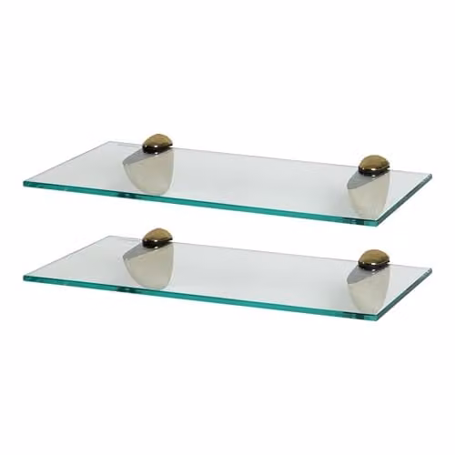 Harbour Housewares Set of 2 Floating Glass Bathroom Shelves in Gold and Transparent, W: 40 cm – 1