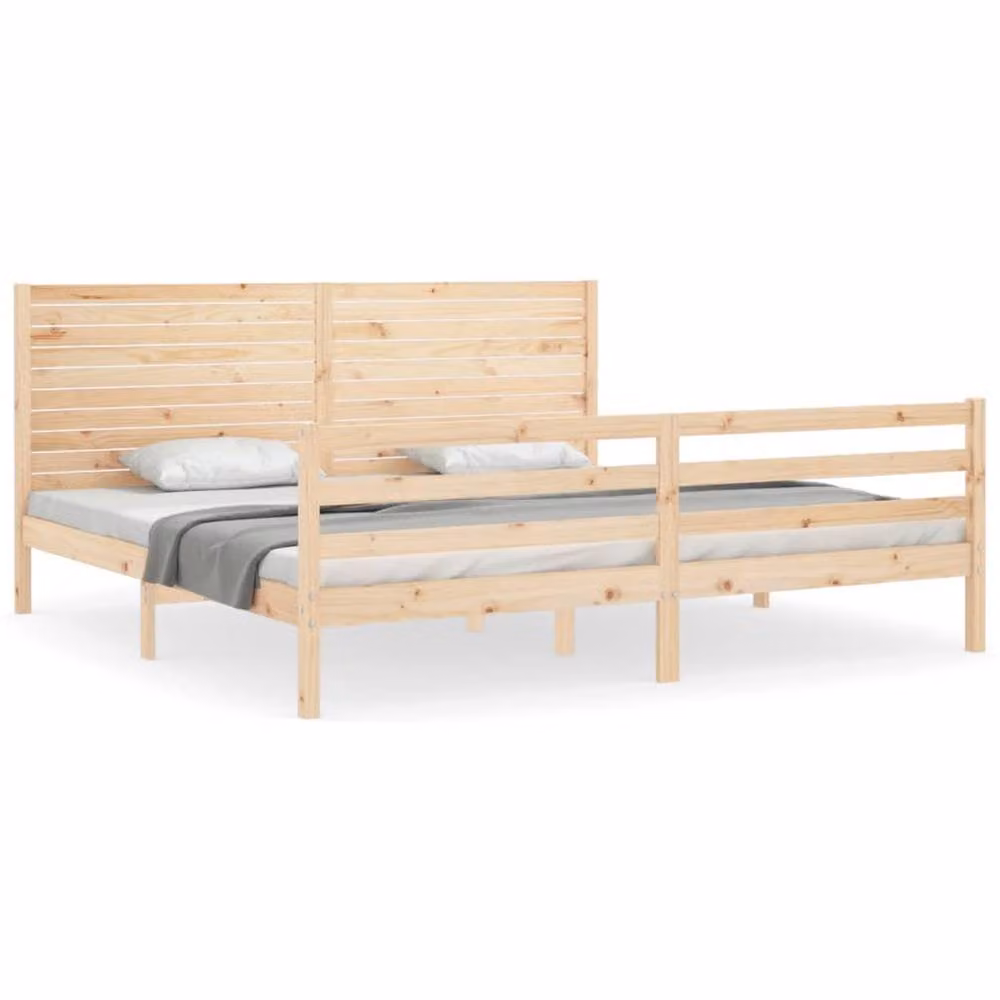 Berkfield Home Beautiful Super King Size Solid Pine Wood Bed Frame with Headboard in Natural – 2