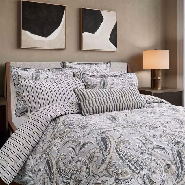 Bedeck of Belfast Kotana Reversible Single Duvet Cover and Pillowcase Set, Grey and Silver Cotton Percale